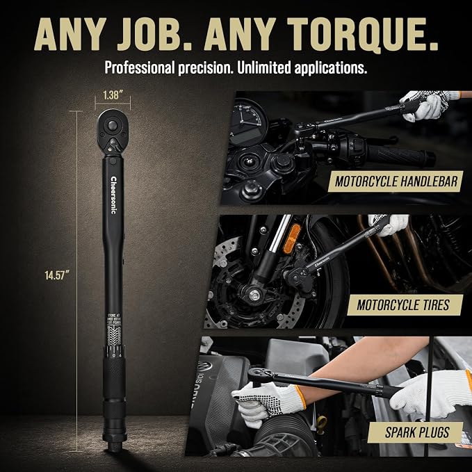 3/8 Torque Wrench 10-80 Ft-Lb, Click Torque Wrench 3/8 Drive | Reinforced Steel Gears, Quick-Release Head, Non-Blurry Laser Markings, 98% Efficiency Boost, Pro Cr-V for Auto & Motorcycle