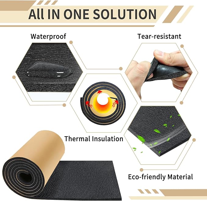 TroyStudio Sound Proof XPE Foam Highly Tear-Resistant, Self-Adhesive 13" x 78" Acoustic Heat Shield Closed Cell Foam Sheet - Waterproof Noise Vibration Thermal Insulation Roll for Home, HVAC and Car