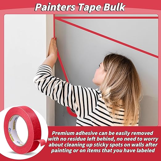 Oleitodh 15 Rolls Red Painters Tape Bulk 1 inch x 825 Yards, Painters Masking Tape No Residue Wall Painting Tape Artist Tape Trim Edge Finishing Tape for Wall Painting Decoration DIY Supplies