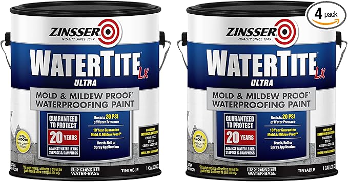 Zinsser 270267-2PK WaterTite LX Ultra Waterproofing Paint, Gallon, White, 2 Pack