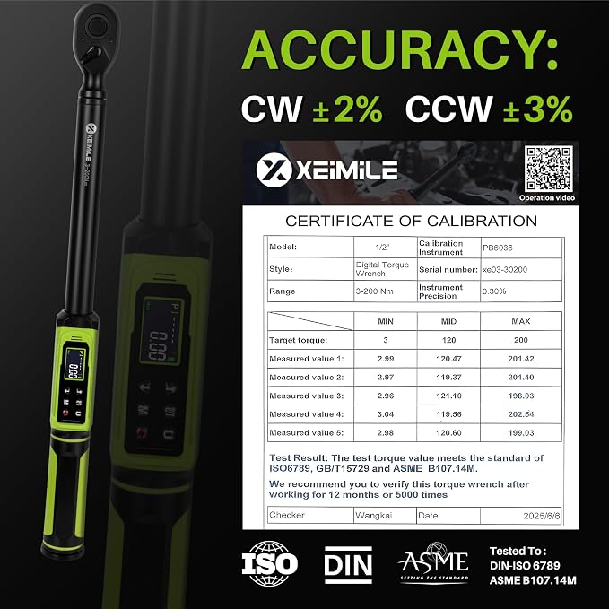 Digital Torque Wrench 1/2" Drive-2.2-147.5Ft.Lb for Car Motorcycle | Electronic Torque Wrench(3-200N.m) ,Vibration Buzzer LED Indicator,±2% Accuracy Five Units for Bike Auto Truck Repair DIY