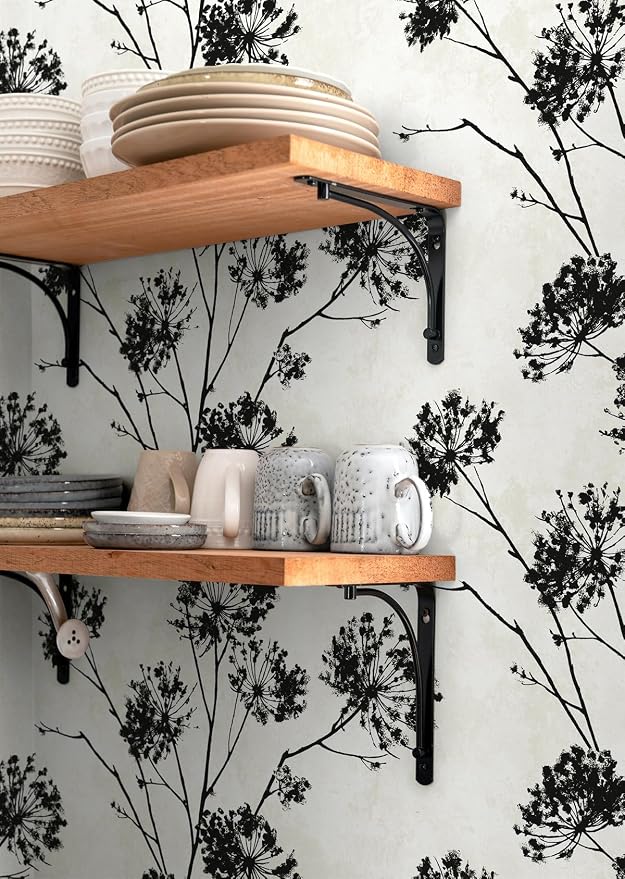 NextWall Harry & Grace Dandelion Floral Peel and Stick Wallpaper (Ebony)
