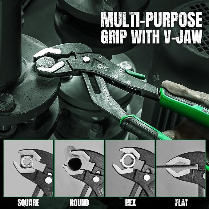 SK 12'' Quick Adjust Water Pump Pliers, SureGrip V-Jaw Groove Joint Pliers | Premium CR-V Steel, Ergonomic Anti-slip Handle for Comfortable Grip