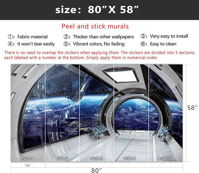 YIHWM-Peel and Stick 3D Capsule Space Wallpaper Outerspace Spaceship Mural | Tear-resistant,with a substantial feel;Will not be damaged during repositioning.Boy's Room,kids room wallpaper.S-80"x58"