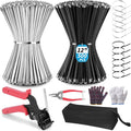 500PCS Metal Zip Ties Gun Kit, 12 Inch Heavy Duty Metal Zip Ties, Multi-Purpose Self-Locking Cable Tie Tool Set for Vehicles Farms Plants Fences Pipe Bundling, Scissors（Silver Black）