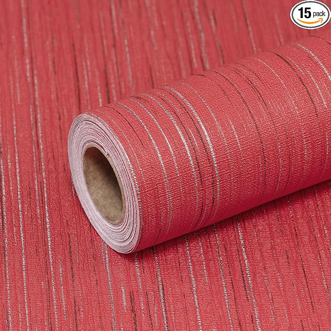 Burgundy Red Grasscloth Peel and Stick Wallpaper Texture Contact Paper 15.7"x1200" Vintage Wallpaper Removable Waterproof Wall Paper for Room Walls Cabinets Furniture Drawers Desk