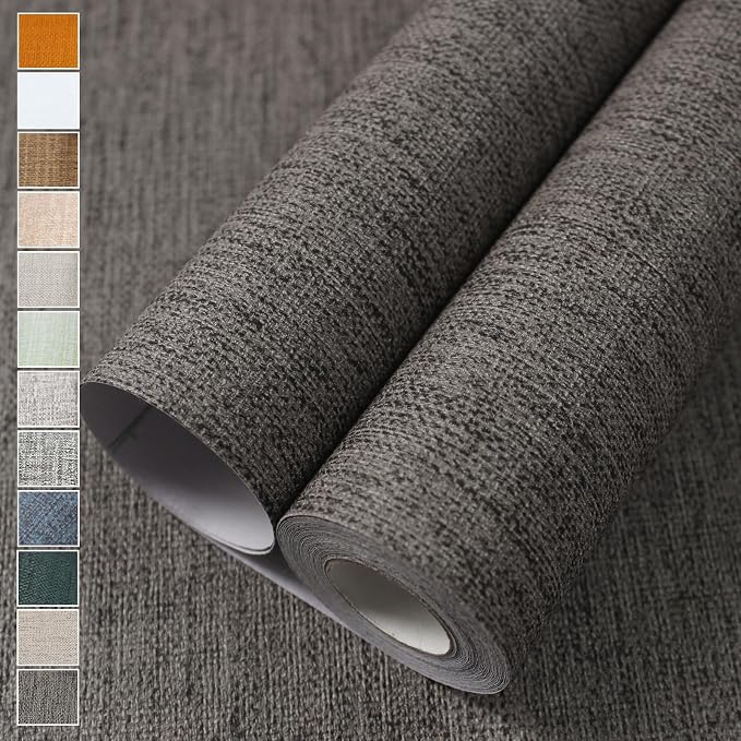 WADILE Grasscloth Peel and Stick Wallpaper 15.7in x 393.7in, Textured Contact Paper for Cabinets, Faux Linen Wall Paper Pull and Stick, Fabric Vinyl Wallpaper Self Adhesive Brown Gray | Textured contact paper, Faux linen, Vinyl material, Cabinets, Self...