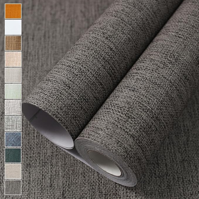 WADILE Grasscloth Peel and Stick Wallpaper 15.7in x 787.4in, Textured Contact Paper for Cabinets, Faux Linen Wall Paper Pull and Stick, Fabric Vinyl Wallpaper Self Adhesive Brown Gray | Textured contact paper, Faux linen, Vinyl material, Cabinets, Self...