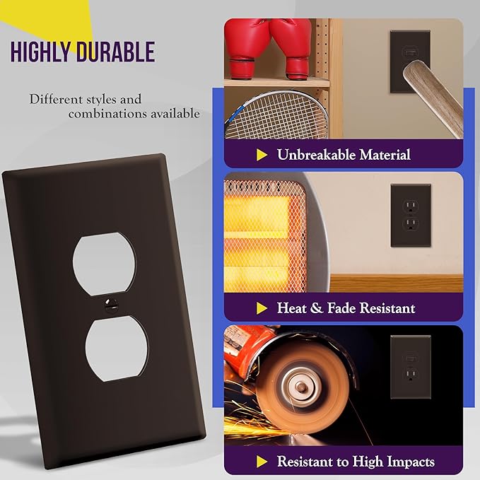 ENERLITES Duplex Receptacle Outlet Wall Plate, Jumbo Electrical Outlet Covers, Gloss Finish, Oversized 1-Gang 5.51" x 3.50", Polycarbonate Thermoplastic, 8821O-BR-10PCS, Brown, 10 Pack