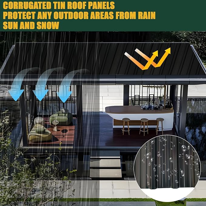18pcs Roof Flashing Panels, L60.63×W17.72 Inch Corrugated Galvanized Roofing Panels, Porche, carport, shed, Stable, Chicken coop Black