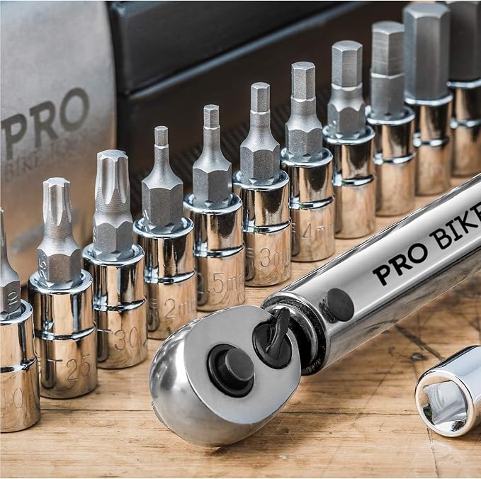 PRO BIKE TOOL 1/4 Inch Drive Click Torque Wrench Set - Precise 2 to 20 Nm Bike Tool Kit for Road and Mountain Bikes - Includes 1/4 Torque Wrench, Allen, Torx Bits, Extension Bar and Storage Box | 20-150 in-lb, Allen & Torx Bits, Extension Bar, Protecti...