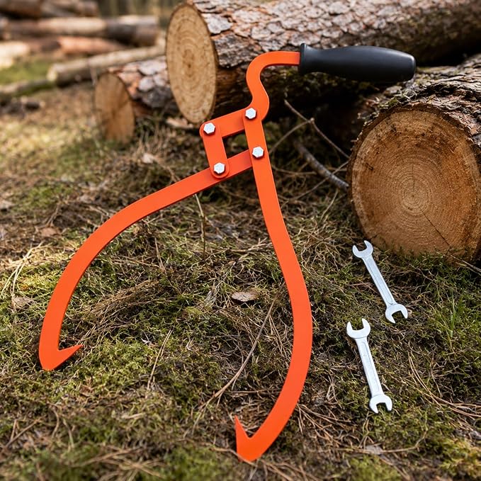 Blulu 2 Pcs 20 Inch, 16 Inch 2 Claw Log Tongs Logging Skidding Tongs with Non Slip Grip Stainless Steel Hand Log Grapple Lifter Handling, Dragging, Carrying Tool for Moving Wood Trees