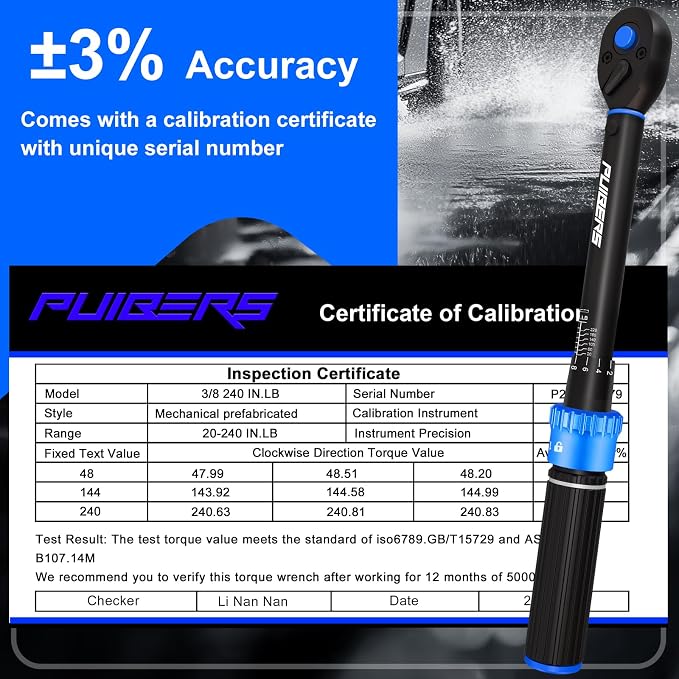 3/8" Drive Inch Pound Torque Wrench 20-240 in.lb, ±3% Accuracy, Dual-Direction 72-Tooth Small Torque Wrench Set with Extension Bar 3/8" Adapter for Bike Motorcycle Car Maintenance