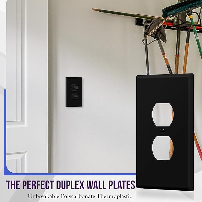 ENERLITES Duplex Receptacle Outlet Wall Plate, Jumbo Electrical Outlet Cover, Gloss Finish, Oversized 1-Gang 5.51" x 3.50", Polycarbonate Thermoplastic, 8821O-BK, Black