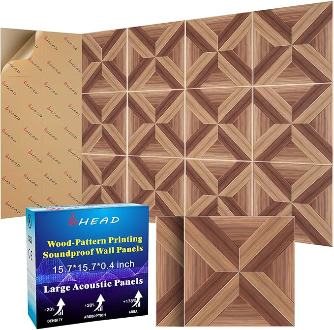 BShead 10 Pack Large Soundproof Wall Panels, 15.7 x 15.7 x 0.4 in Sound Proof Panels for Walls,0.9lb/ft³, High Density.Wood Grain Printing Sound Panels, 3D AcousticPanels,Artistic Noise