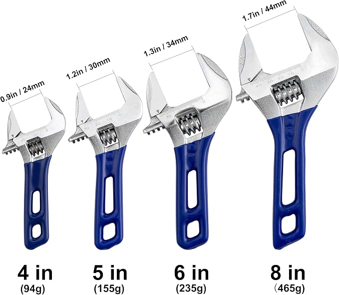Large Opening Adjustable Wrench Spanner with Short Handle 8 inch