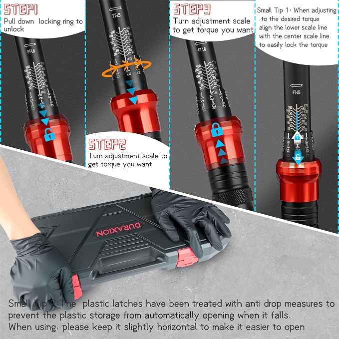 9PCS Torque Wrench Set 1/4" 3/8" 1/2" Drive 20–220 in.lb 5–45&10–170 ft.lb | Click Torque Wrench 72-Tooth Dual-Range ±3% Precision Adjustable Torque Wrenches for Bike, Moto, Car Repair and Maint
