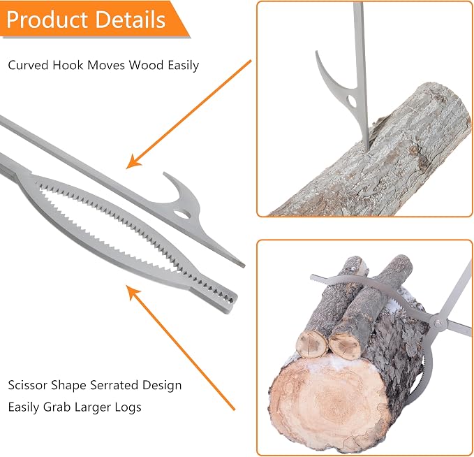 40in Fire Tongs and Fire Poker Set Stainless Steel | Firepit Tools Set Large Log Grabbers for Outdoor Fire Pit Bonfire Campfire Backyard Deck Indoor Fireplace Tools Set
