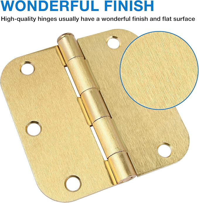 24 Pack Interior Door Hinges Brushed Brass 3.5 inch X 3-1/2" 5/8 Radius,3 ½"Satin Gold Round Standard Hinge for Single Doors DIY Assembly Bifold Table Hardware Kit House Accessories Home Eseentials