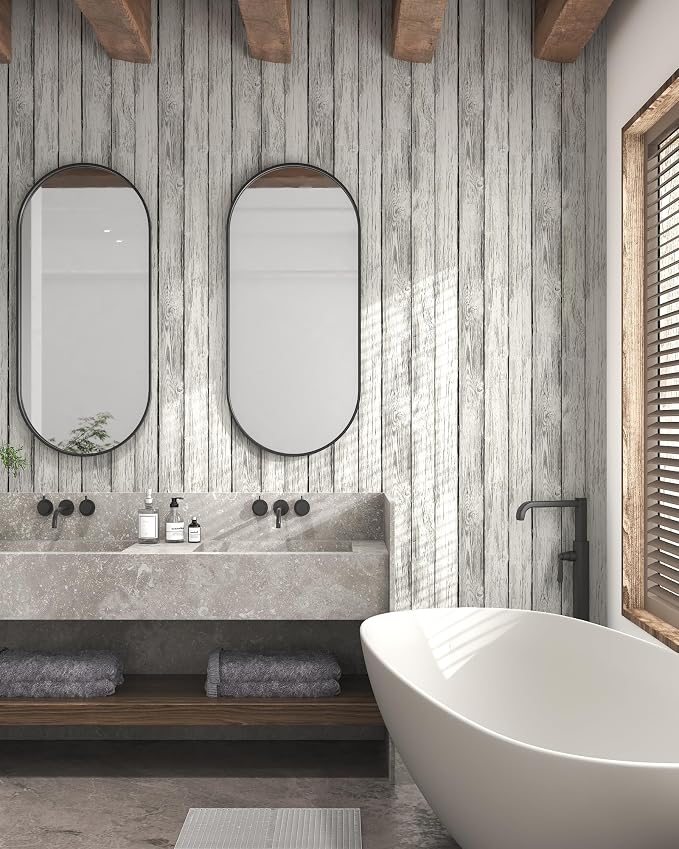White Grey Wood Wallpaper Vintage 17.3"x393" White Wood Contact Paper Peel and Stick Wallpaper Wood Plank Film Self Adhesive Removable Wall Paper Shiplap Wood Grain Contact Paper for Cabinets Vinyl