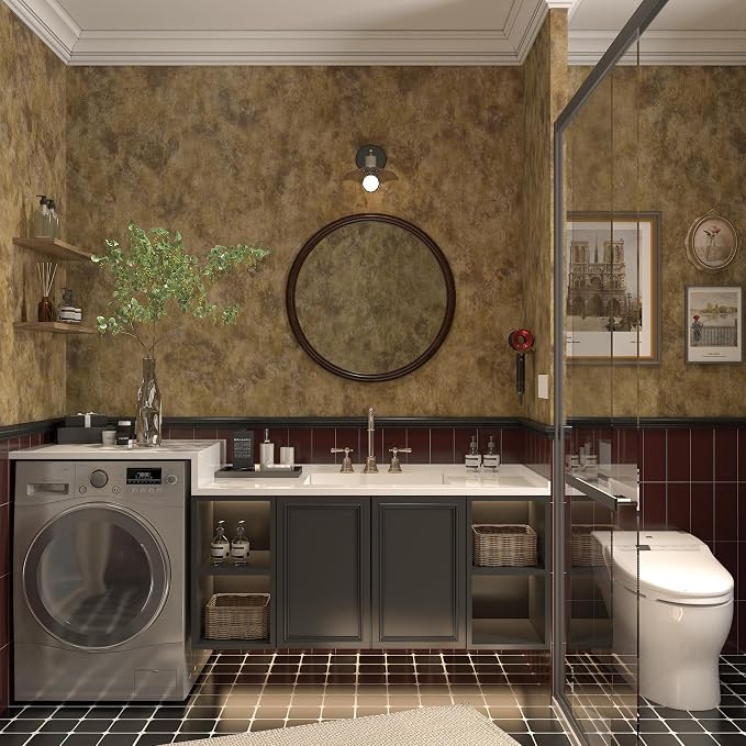 BAYYA Copper Wall Paper Peel and Stick Modern Removable Concrete Wallpaper Gold/Brown/Grey Industrial Wallpaper 16"x118" Rust Vintage Metallic Contact Paper for Bedroom Bathroom Living Room Wall