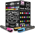 Loddie Doddie Chalk Markers - Pack of 24, 6mm Reversible Tips - Liquid Chalk Pens for Glass Surfaces & Windows - Erasable Pens for Chalkboard Calendar - Non-Toxic Chalkboard Markers