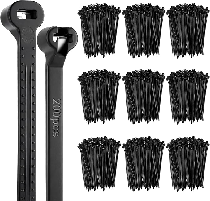 Blulu 200 Pcs 4 Inch Cable Zip Ties with Metal Tooth Stainless Steel Locking Device, Black Cable Ties, UV Resistant Wire Wraps Multi Purpose for Industrial Indoor Outdoor Use