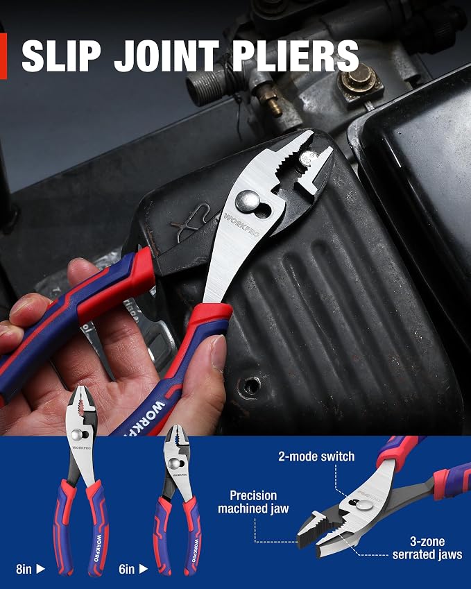 WORKPRO Pliers & Wrench Set, 12-Piece Pliers Tool Set with Organizer | 12-Piece Pliers Set Kit, CR-V & Carbon Steel, Ergonomic Grips, Ideal for Home & Garage, Suitable for Gifting