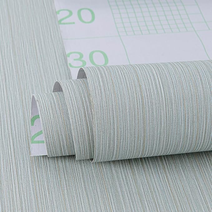 Blue Grasscloth Wallpaper Peel and Stick Fabric Linen Textured 24"x394" Classic Faux Grassweave Upgraded Thick Self-Adhesive Neutral Contact Paper Vinyl Film Liner Roll for Home Use