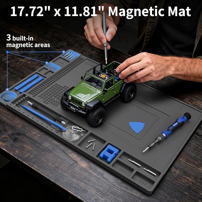 STREBITO Soldering Mat Electronics Repair Mat, Solder Pad Heat Resistant 932°F, Magnetic Work Mat Silicone Pad for Soldering, Computer, Laptop, Cell Phone, RC, Watch, Gun, Size 17.7" x 11.8" (Grey)