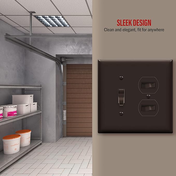 ENERLITES Combination Toggle Light Switch/Duplex Receptacle Outlet Wall Plate, Mid-Size 2-Gang 4.88" x 4.92", Polycarbonate Thermoplastic, 881121M-BR, Brown