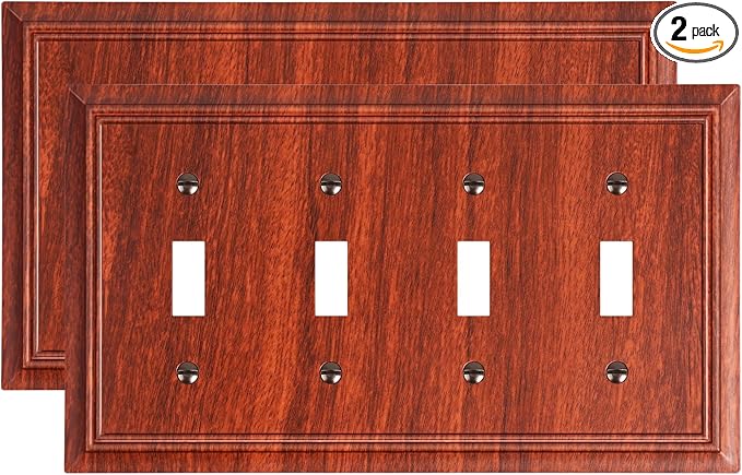 2-Pack Quad Toggle Light Switch Cover Plate, Wood Grain Decorative Switch Plate Covers, Natural Bamboo Fiber 4 Gang Wall Plate for Toggle Light Switch and Rotary Dimmer Switch