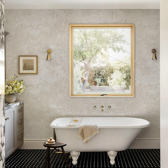 Ismoon Vintage Wallpaper Peel and Stick Beige Neutral Wallpaper 17.3in x16.4ft Forest Animals Contact Paper for Bedroom Thicken Waterproof Self-Adhesive Wall Paper Removable Renter Friendly Vinyl