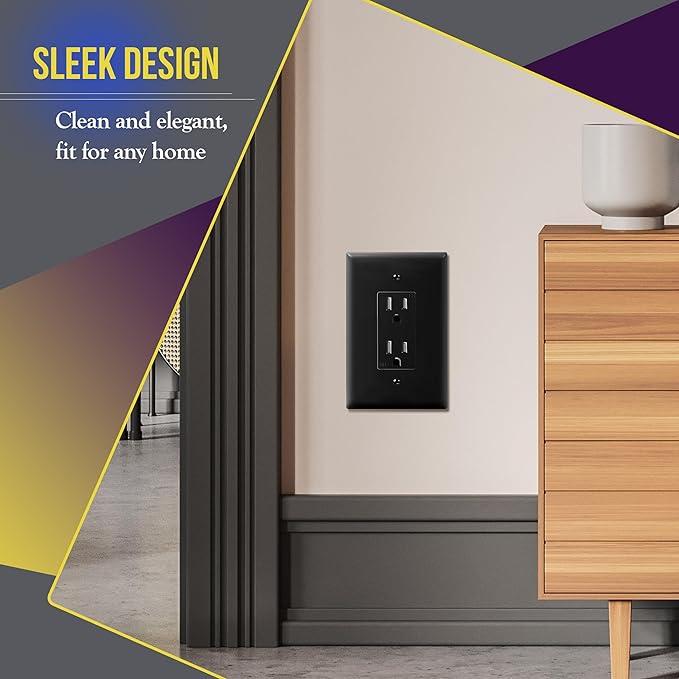 ENERLITES Decorator Light Switch or Receptacle Outlet Wall Plate, Gloss Finish, Oversized 1-Gang 5.5" x 3.5", Unbreakable Polycarbonate Thermoplastic, UL Listed, 8831O-BK, Black