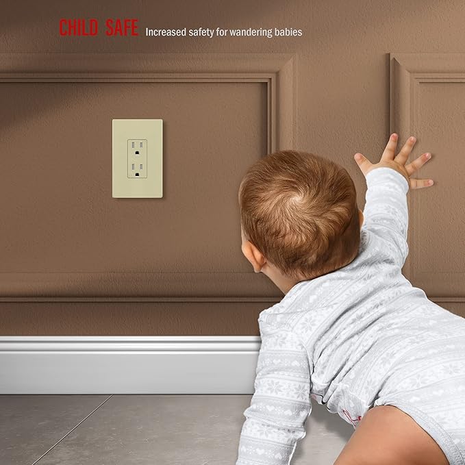 ENERLITES Screwless Decorator Wall Plate Child Safe Outlet Cover, Gloss Finish, Medium Size 1-Gang 4.88" H x 3.11" L, Unbreakable Polycarbonate Thermoplastic, SI8831M-I-10PCS, Ivory