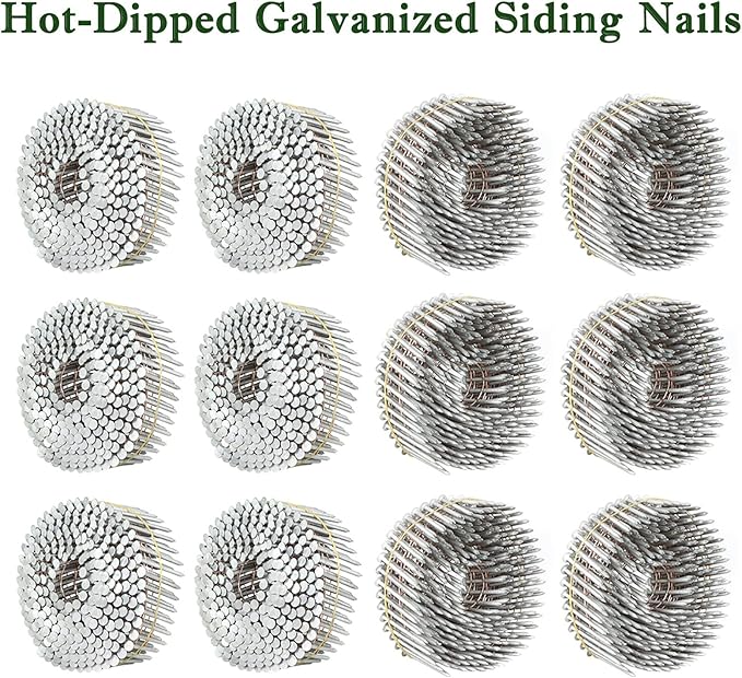 3600 Count Siding Nails 15 Degree 1-3/4 Inch x .092 Inch Collated Wire Coil Full Round Head Ring Shank Hot-Dipped Galvanized