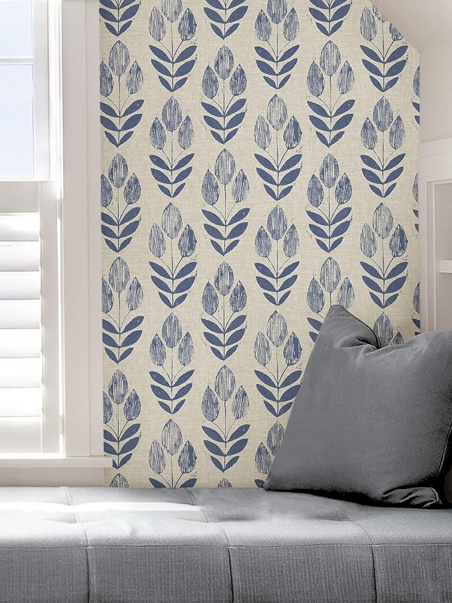 NuWallpaper Blue Folk Tulip Peel & Stick Wallpaper