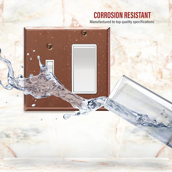 ENERLITES Combination Toggle Switch and Decorator Receptacle Metal Wall Plate, Corrosion-Resistant, Stainless Steel 201, Standard Size 2-Gang 4.50" x 4.57", UL Listed, 771131-BRG, Brushed Rose Gold