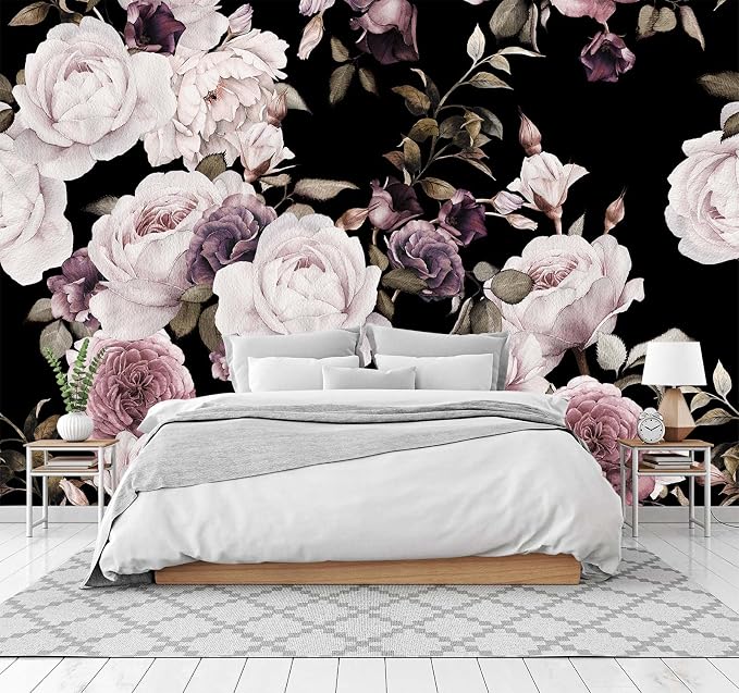 Peony Flowers Wall Mural - Purple Flower Wallpaper, Rose Mural - 158" x 110" (Not Self-Adhesive)