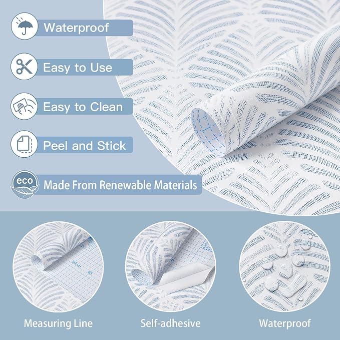 Safiyya Peel and Stick Wallpaper Boho Contact Paper 17.3"x393" Blue Geometric Modern Wall Paper Self Adhesive Removable Wallpaper for Bedroom Vinyl Rolls
