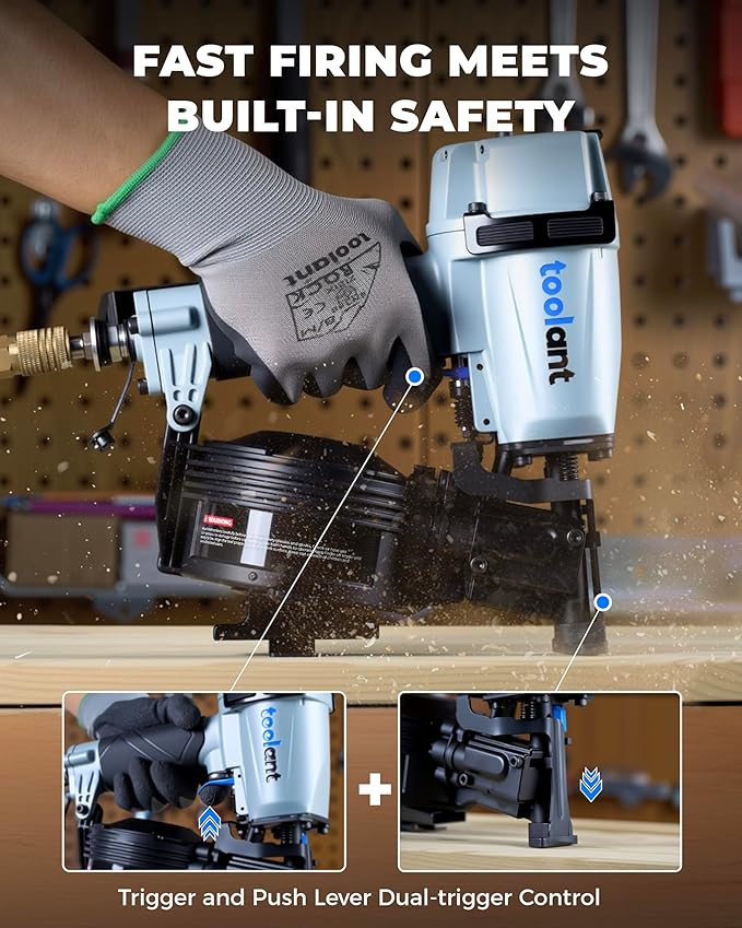 toolant Roofing Nailer, Pneumatic Roofing Nail Gun for 3/4" to 1-3/4" Nails, 120 Coil Capacity, 70-120 PSI, 15 Degree, Heavy Duty Roofing Tool for Asphalt Roofing Shingles, Fencing, and Wood Siding