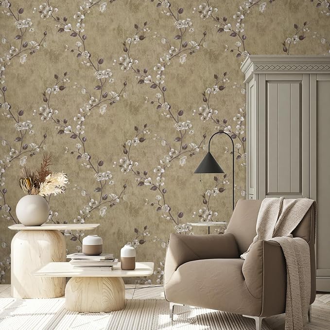 Floral Peel and Stick Wallpaper Flower Tree Contact Paper A Set of 17.5"x1200" Self Adhesive Removable Modern Yellow Wall Paper Decorative Wall Covering Countertop Vinyl Film Roll