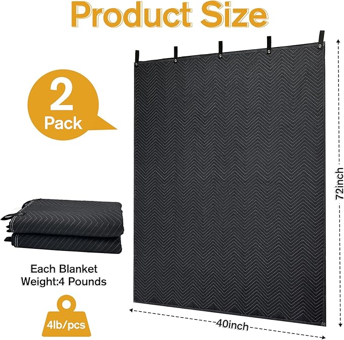 JZHLLA 2 Pack 72" x 40" Studio Large Sound Dampening Blanket, Sound Insulated Blanket Sound Absorbing Blanket with Grommets for Soundproofing Noise Reduction Light Blocker Basement Recording Studio