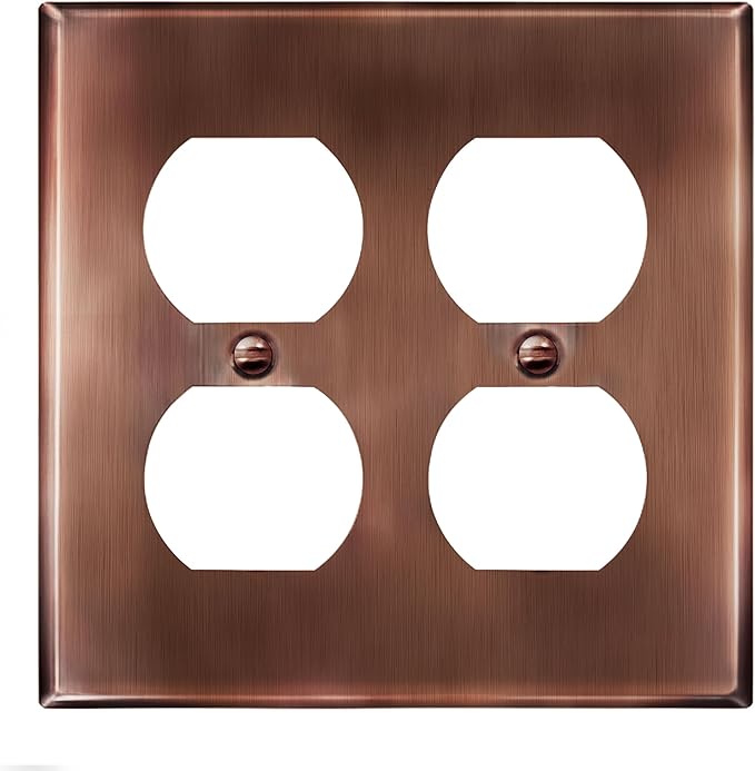 ENERLITES Antique Copper Double Duplex Receptacle Metal Wall Plate, Outlet Cover, Corrosion Resistant, Standard Size 2-Gang 4.50" x 4.57", Stainless Steel 201, 7722-AC