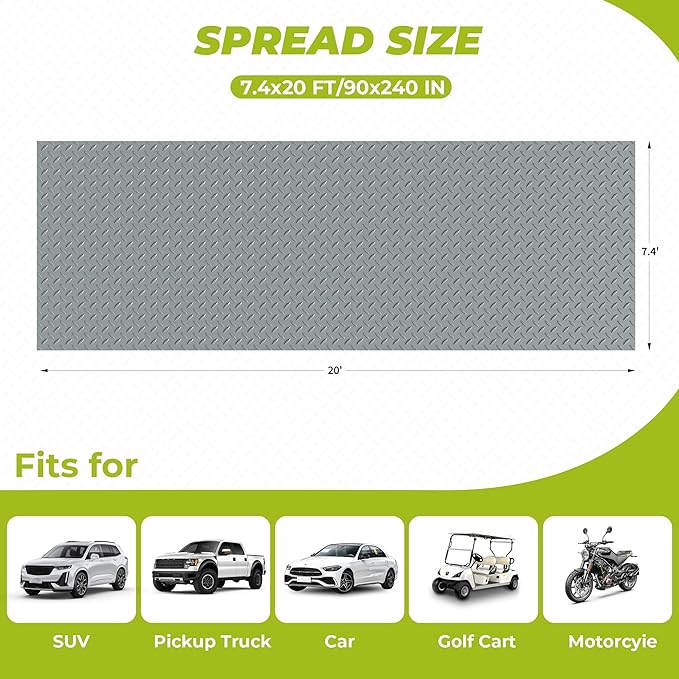 7'4"x 20' Garage Floor Mat, Thickened Garage Mats Flooring Roll for Under Car, Non Slip Diamond Plate PVC Floor Protector Mat for Garage, Warehouse, Gyms, Trailer