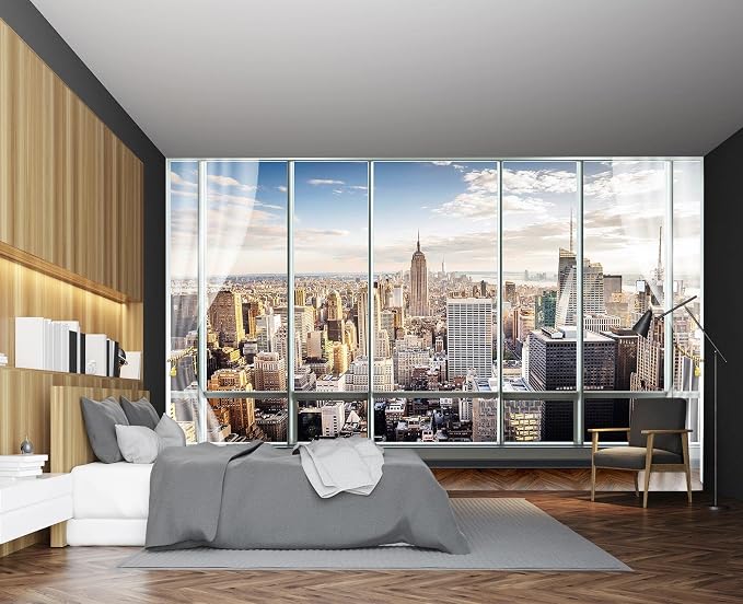 Cliouar-3d Window Building Bedroom Living Room Mural Wallpaper 158" x 110"(Not Peel and Stick)