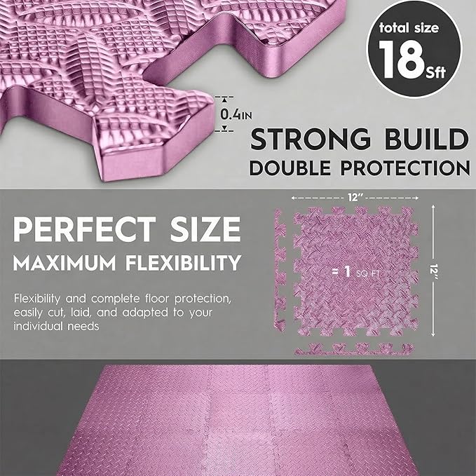 18 Tiles Puzzle Exercise Mat, EVA Interlocking Foam Floor Tiles, Non-Slip, Protective, Water-Resistant Flooring for Home Gym & Workout Equipment, 12.6" x 12.6" x 0.4", 18 Sq Ft