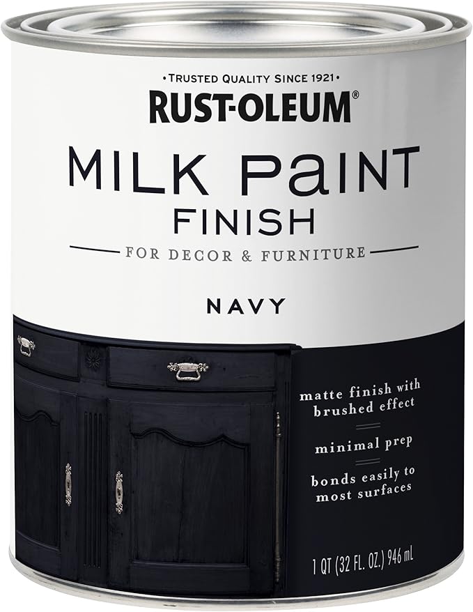 Rust-Oleum Navy Milk Paint Finish | Decor and Furniture Applications | Matte Finish Brushed Effect | Minimal Prep Needed | No Primers Required | Easy Clean Up | Quart
