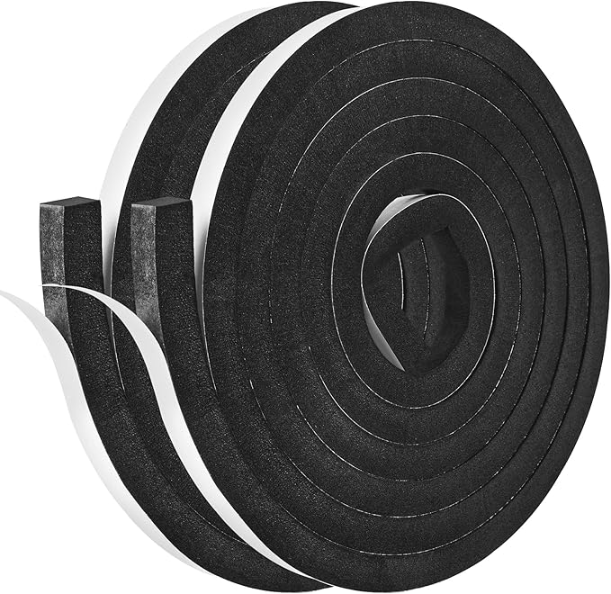 Kikerike Self Adhesive Foam Tape Weatherstrip 1/2In x 1/2In x 16.5Ft High Density Foam Insulation Strips Seal Weather Stripping with Strong Adhesive for Door and Window Sound Isolation Soundproofing
