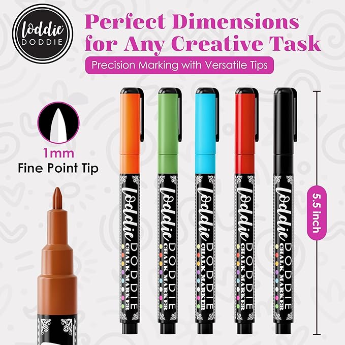 Loddie Doddie Liquid Chalk Markers - Pack of 10, Earth Tones, 1mm Tip - Chalk Pens for Blackboard Art - Non-Toxic Low-Odor Ink - Window Markers for Glass Surfaces